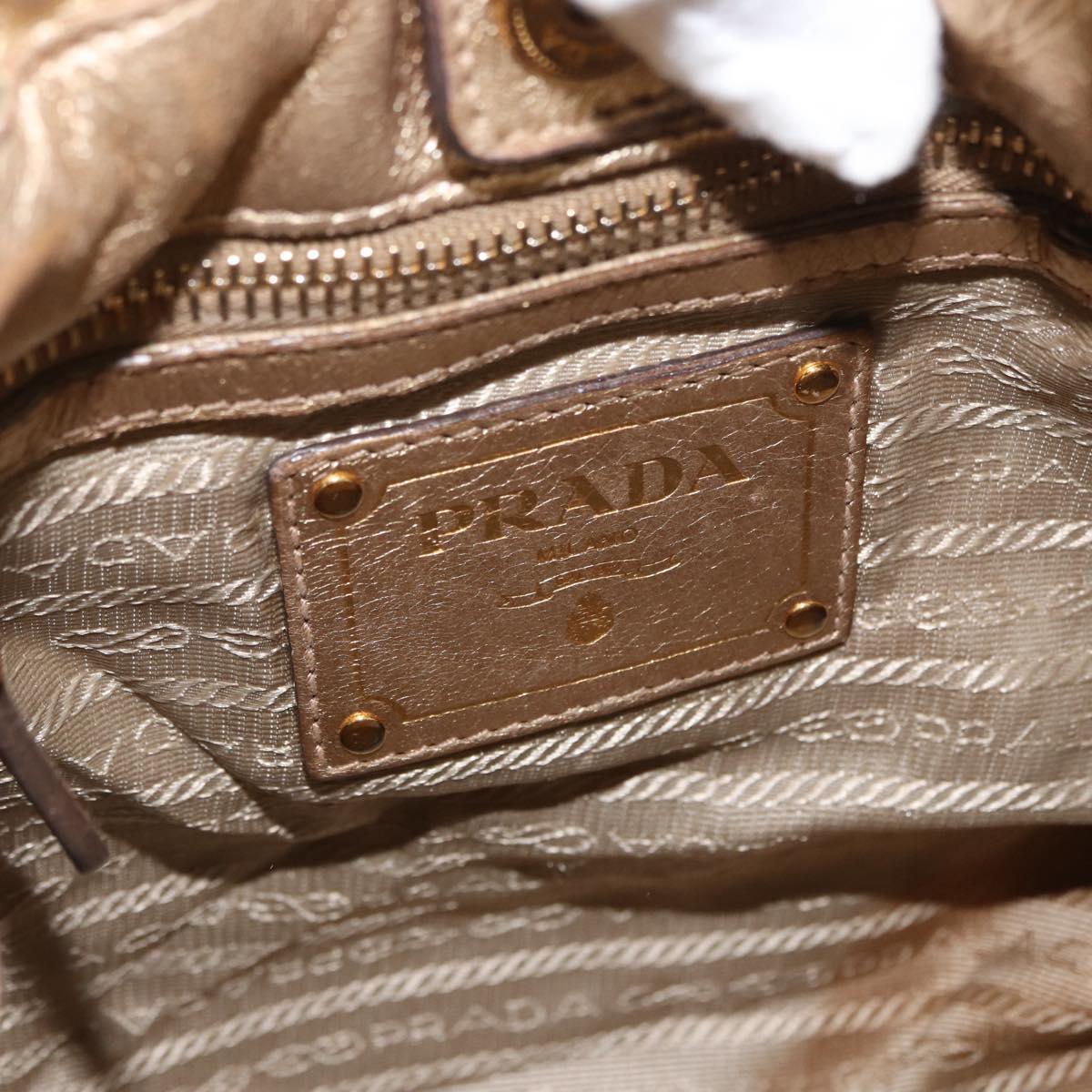 PRADA Hand Bag Leather Gold Auth 170966
