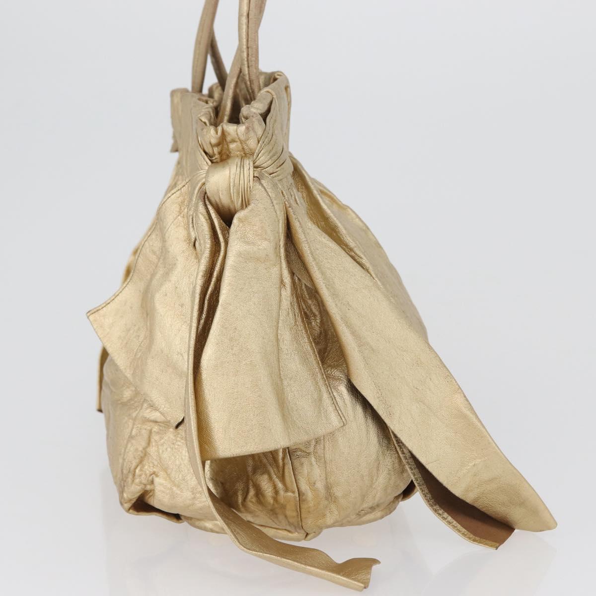 PRADA Hand Bag Leather Gold Auth 170966