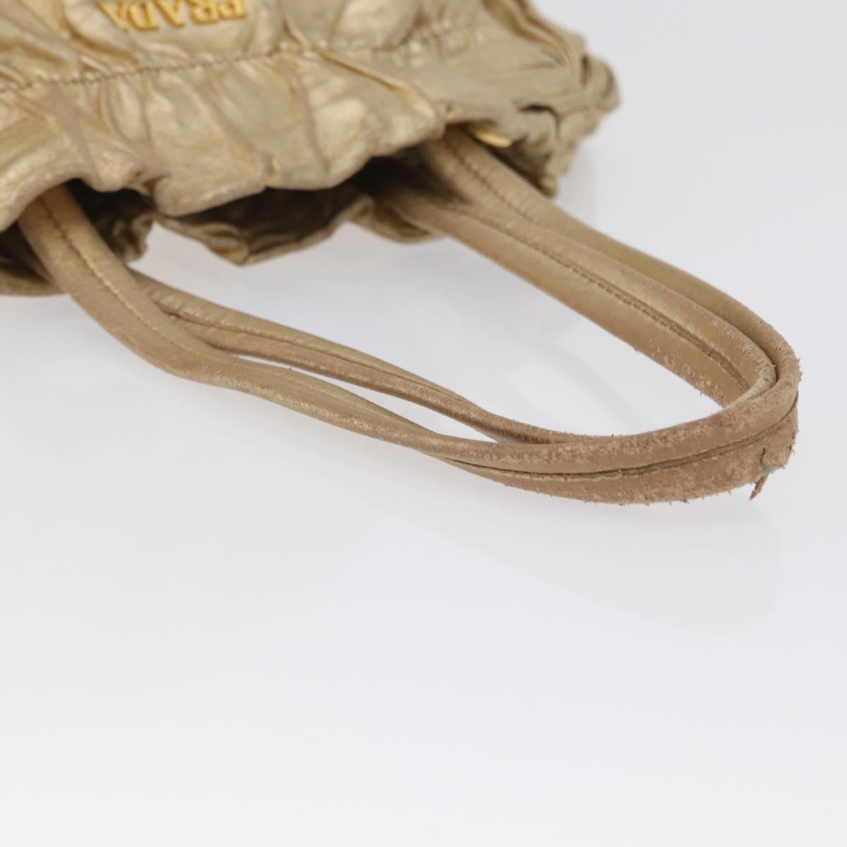 PRADA Hand Bag Leather Gold Auth 170966