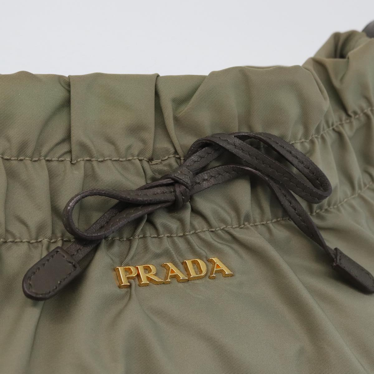 PRADA Shoulder Bag Nylon Leather Gold Light green Auth 170967