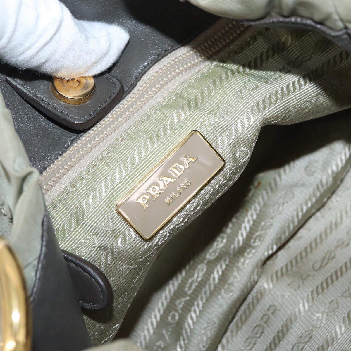 PRADA Shoulder Bag Nylon Leather Gold Light green Auth 170967