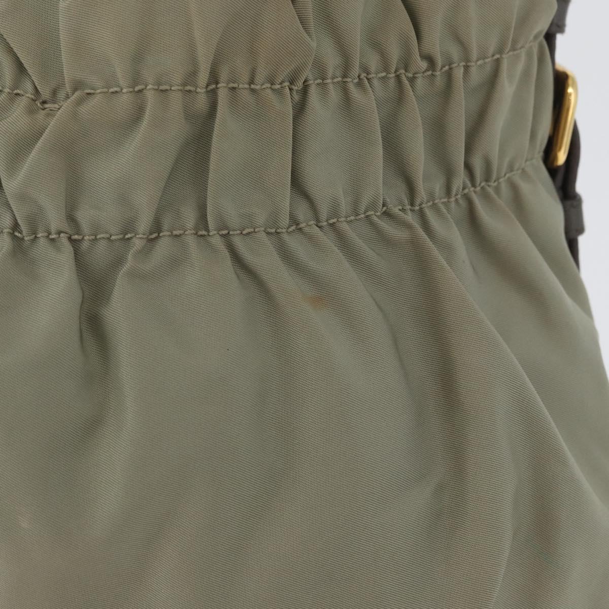 PRADA Shoulder Bag Nylon Leather Gold Light green Auth 170967