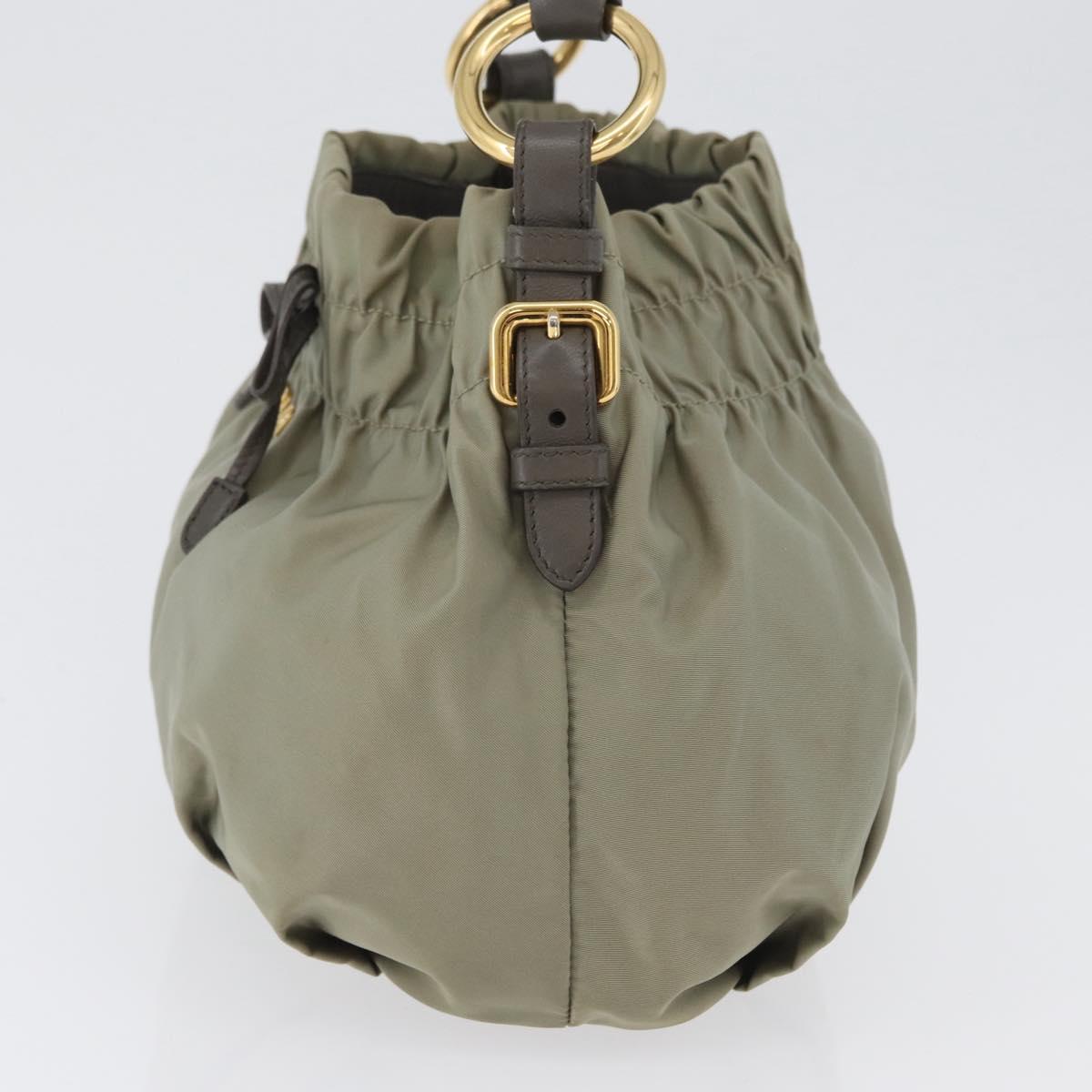 PRADA Shoulder Bag Nylon Leather Gold Light green Auth 170967