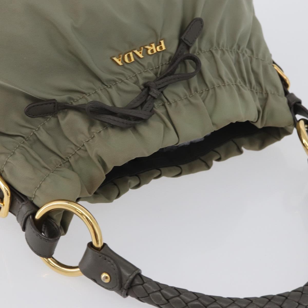 PRADA Shoulder Bag Nylon Leather Gold Light green Auth 170967