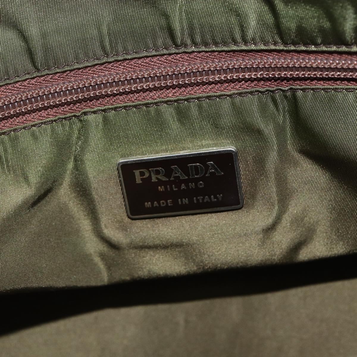 PRADA Tote Bag Nylon Khaki Silver Auth 170968