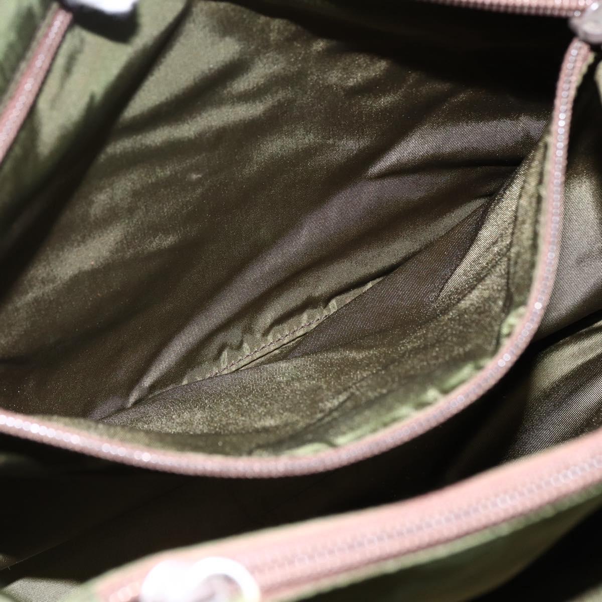 PRADA Tote Bag Nylon Khaki Silver Auth 170968