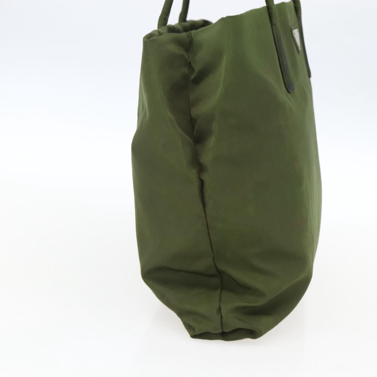 PRADA Tote Bag Nylon Khaki Silver Auth 170968
