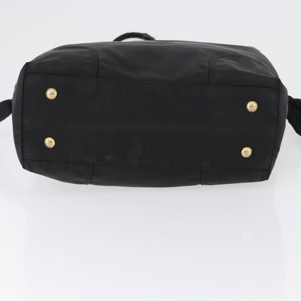PRADA Hand Bag Nylon Black Gold Auth 170969
