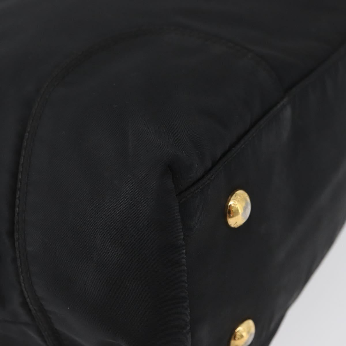 PRADA Hand Bag Nylon Black Gold Auth 170969