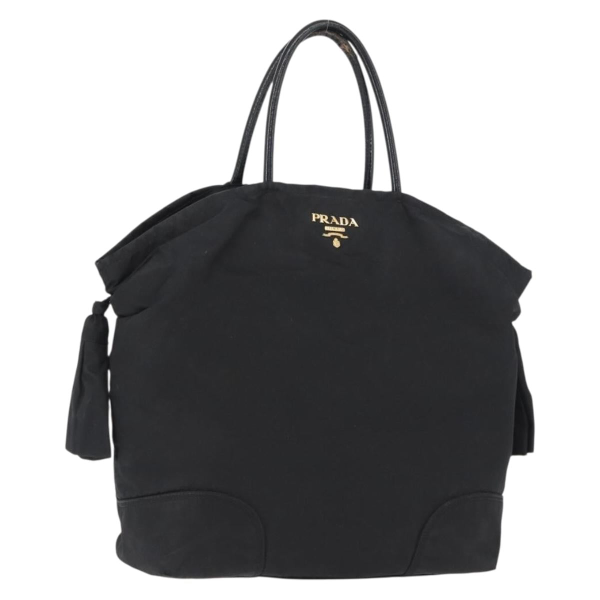 PRADA Hand Bag Nylon Black Gold Auth 170969
