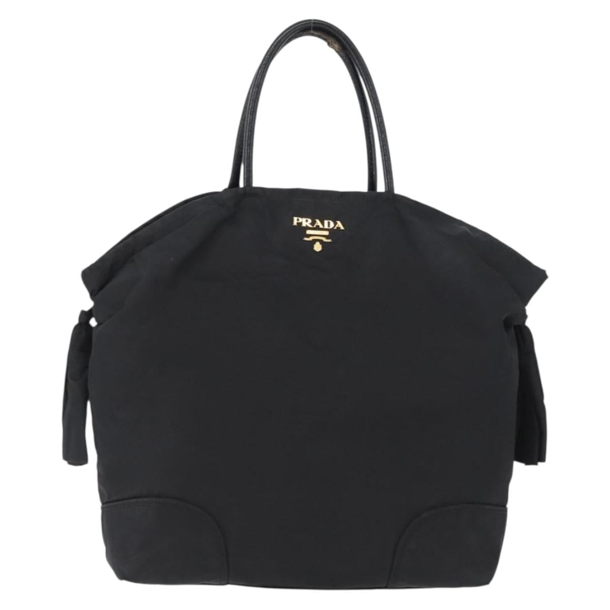 PRADA Hand Bag Nylon Black Gold Auth 170969