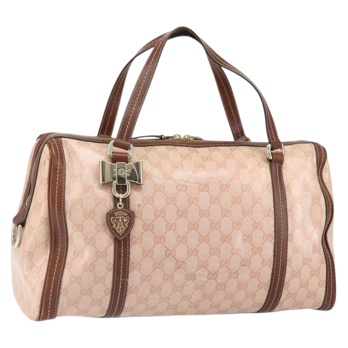 GUCCI GG Crystal Boston Bag Coated Canvas Pink Gold 181488 Auth 170991