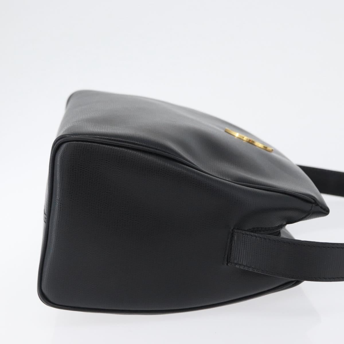 CELINE Circle Shoulder Bag Leather Black Gold Auth 170992