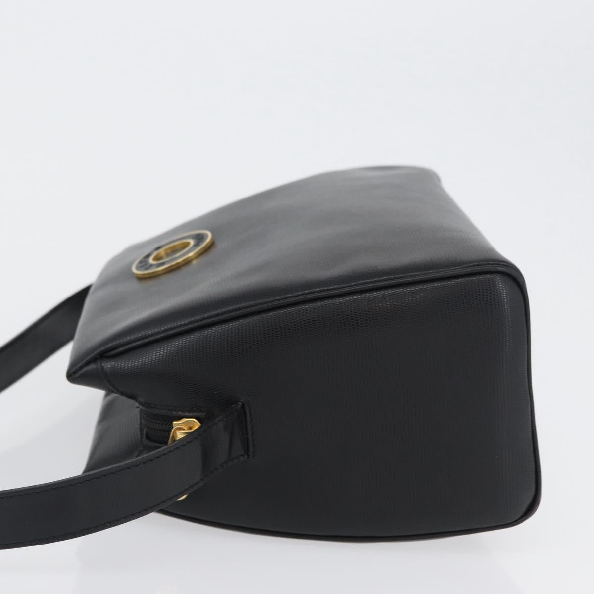CELINE Circle Shoulder Bag Leather Black Gold Auth 170992