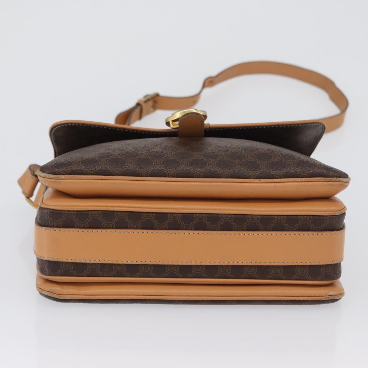 CELINE Macadam Canvas Shoulder Bag PVC Leather Brown Gold Auth 170993