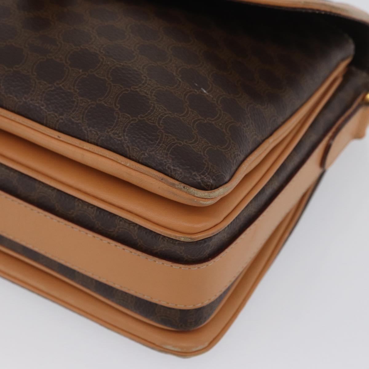 CELINE Macadam Canvas Shoulder Bag PVC Leather Brown Gold Auth 170993