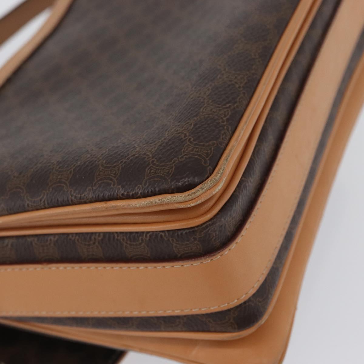CELINE Macadam Canvas Shoulder Bag PVC Leather Brown Gold Auth 170993