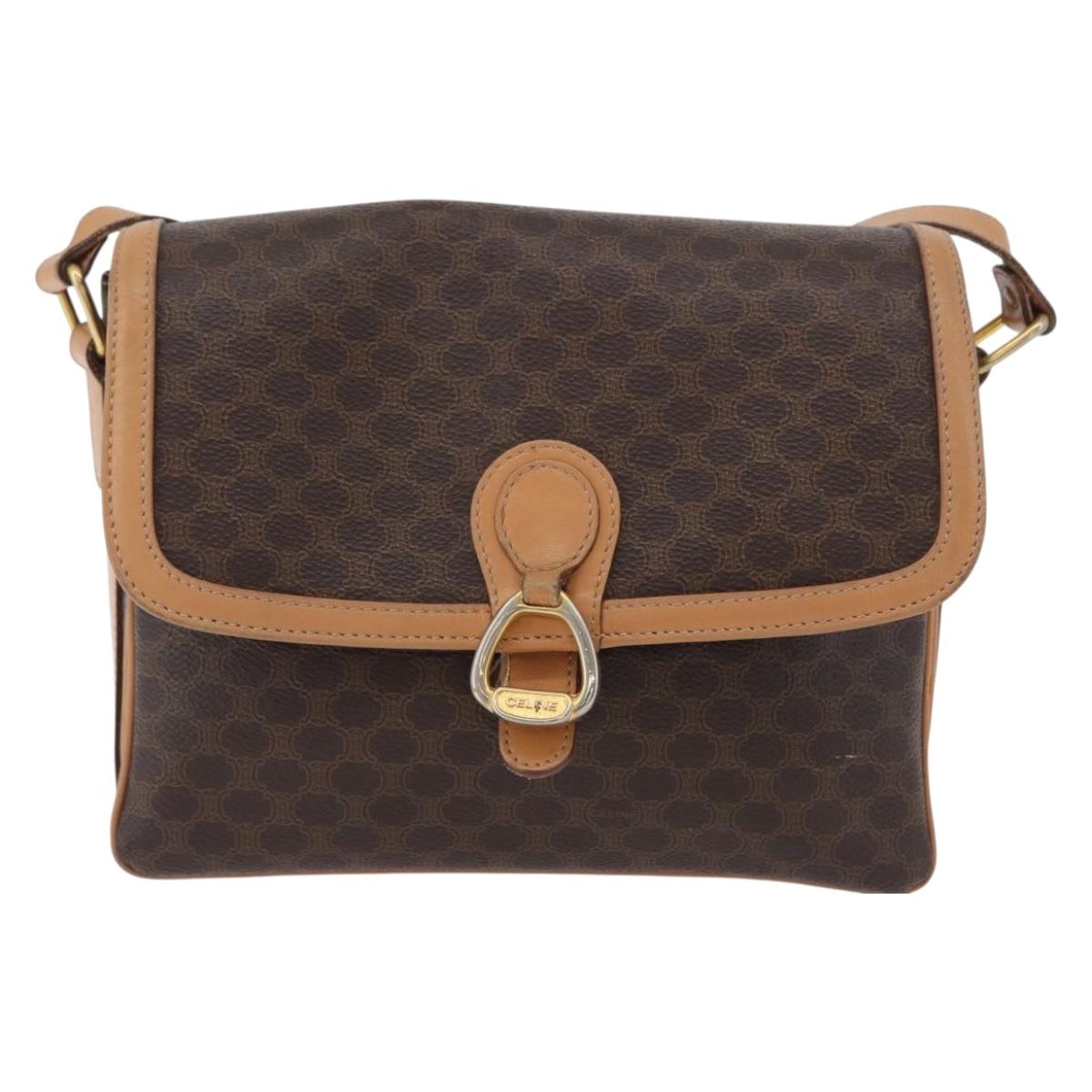 CELINE Macadam Canvas Shoulder Bag PVC Leather Brown Gold Auth 170993
