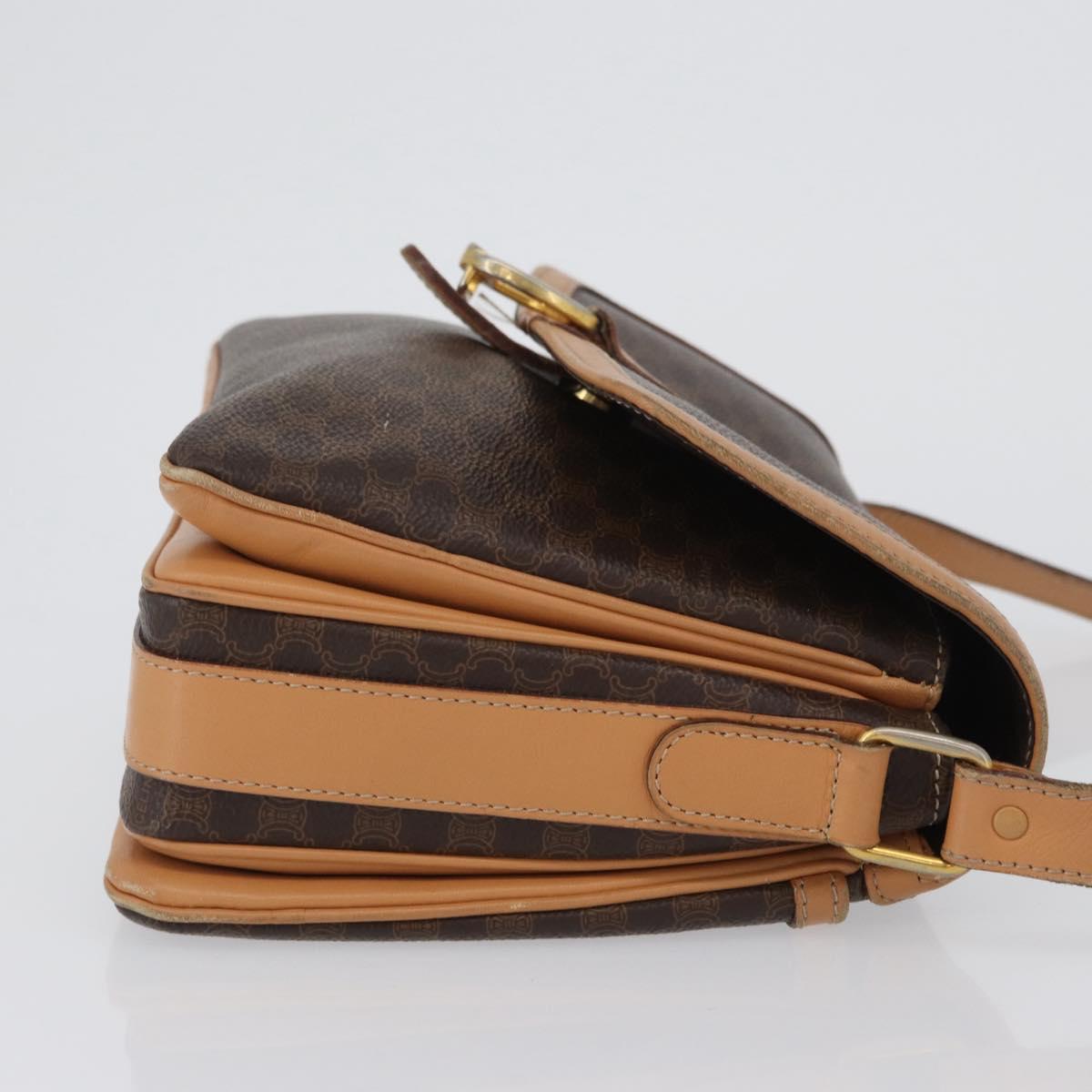 CELINE Macadam Canvas Shoulder Bag PVC Leather Brown Gold Auth 170993