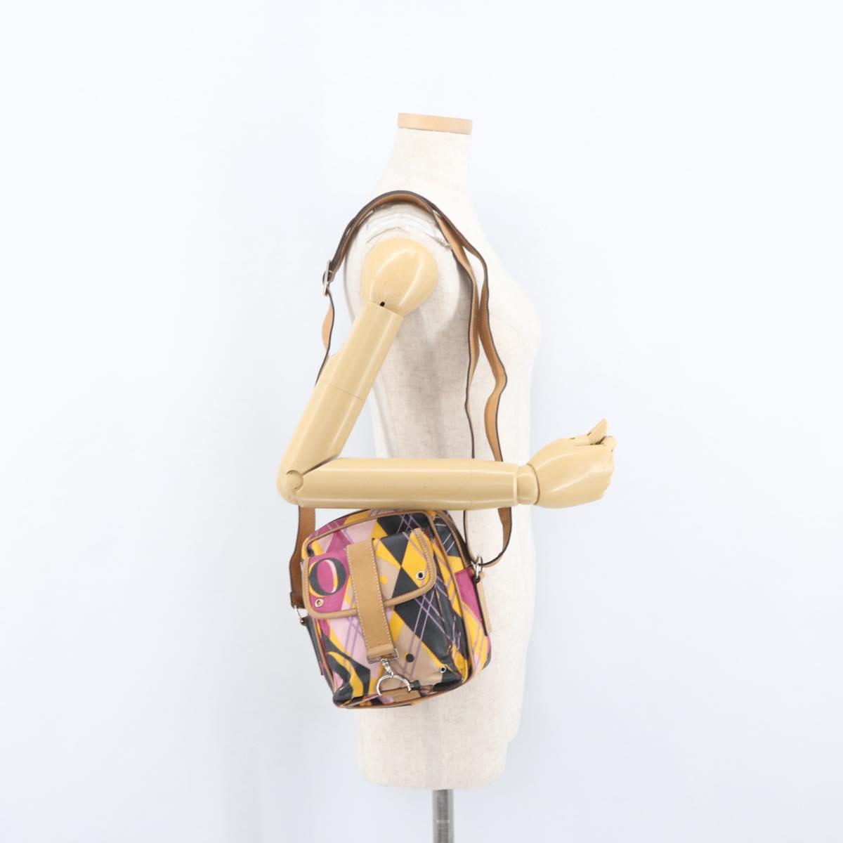 Christian Dior Shoulder Bag Coated Canvas Multicolor Silver Auth 170996