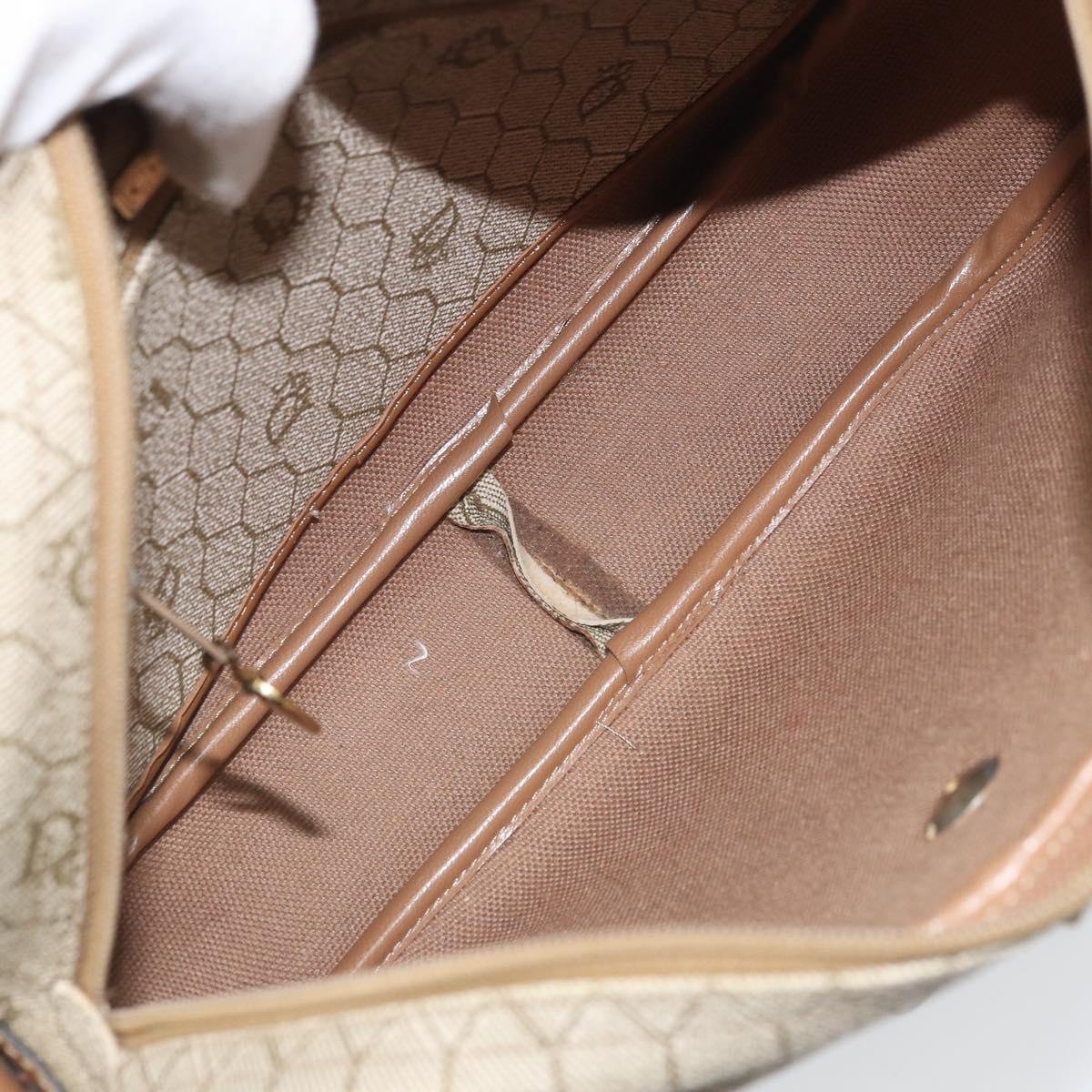 Christian Dior Honeycomb Canvas Shoulder Bag PVC Beige Gold Auth 170997