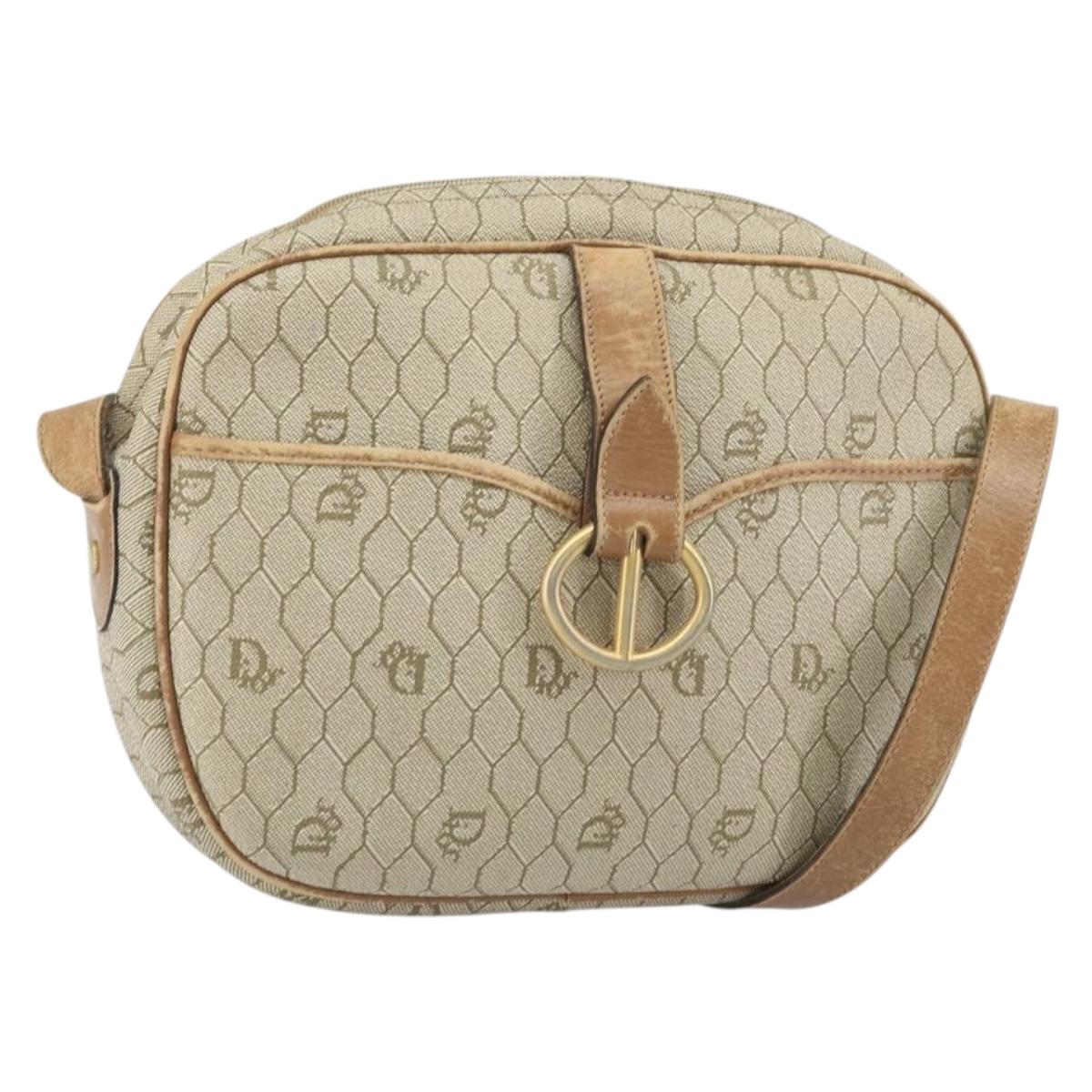 Christian Dior Honeycomb Canvas Shoulder Bag PVC Beige Gold Auth 170997