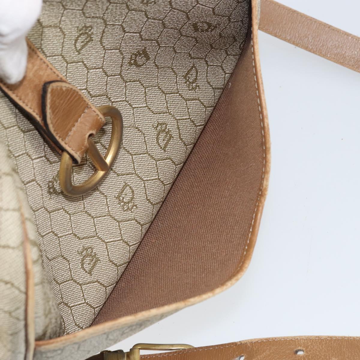 Christian Dior Honeycomb Canvas Shoulder Bag PVC Beige Gold Auth 170997