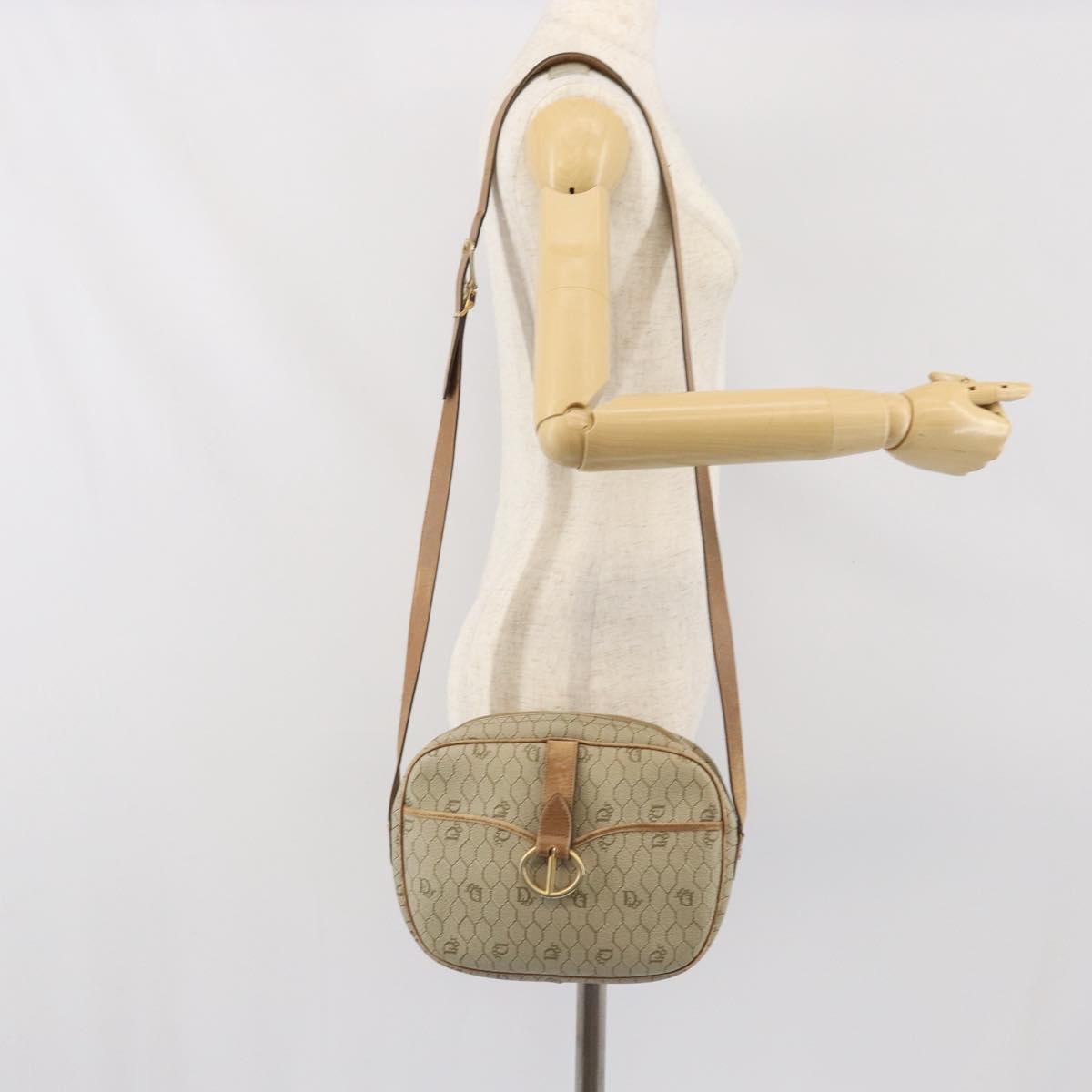 Christian Dior Honeycomb Canvas Shoulder Bag PVC Beige Gold Auth 170997