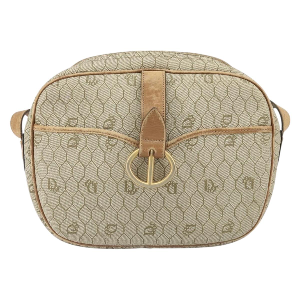 Christian Dior Honeycomb Canvas Shoulder Bag PVC Beige Gold Auth 170997