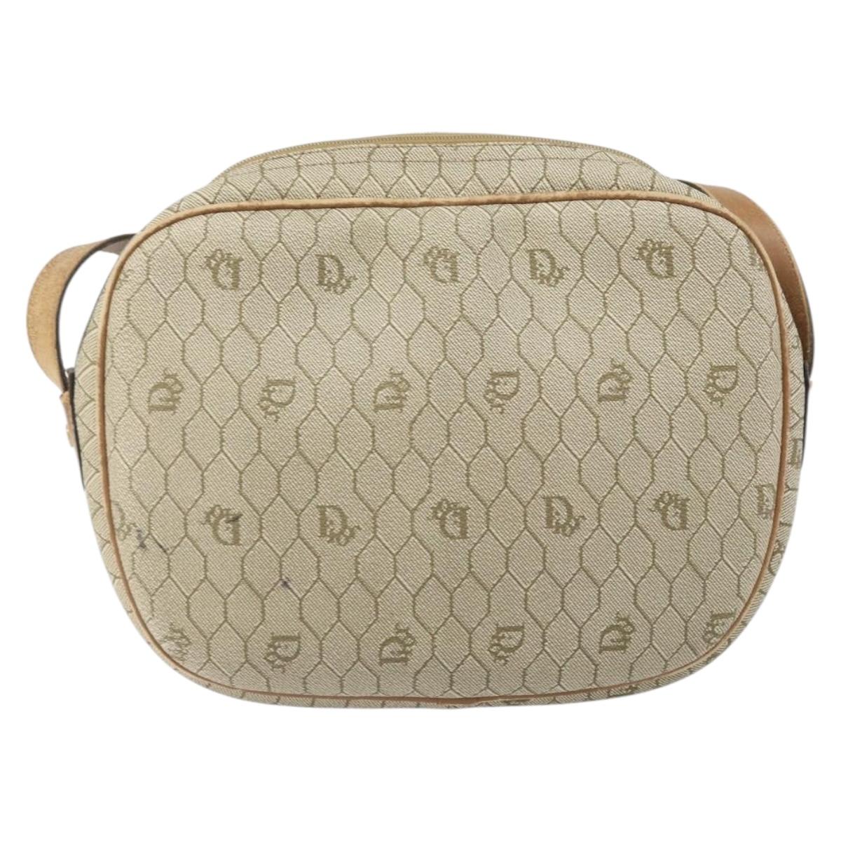 Christian Dior Honeycomb Canvas Shoulder Bag PVC Beige Gold Auth 170997