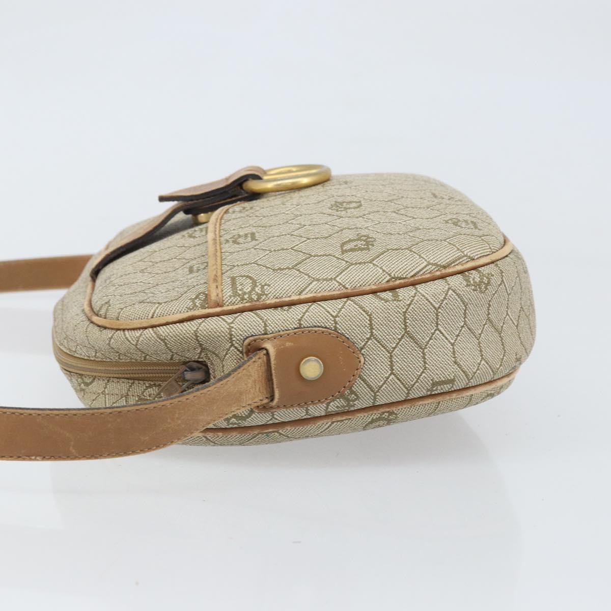 Christian Dior Honeycomb Canvas Shoulder Bag PVC Beige Gold Auth 170997