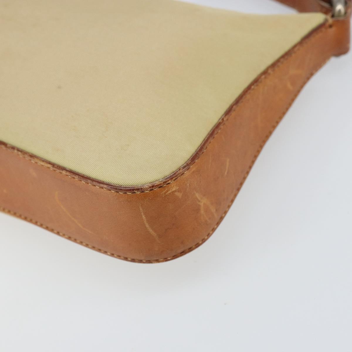 PRADA Hand Pouch Nylon Leather Beige Silver Auth 171021