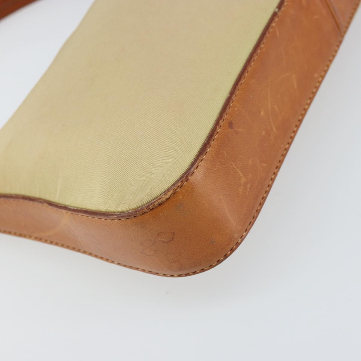 PRADA Hand Pouch Nylon Leather Beige Silver Auth 171021