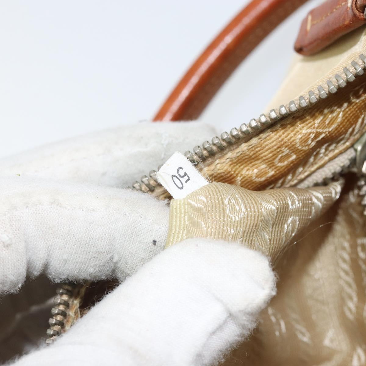 PRADA Hand Pouch Nylon Leather Beige Silver Auth 171021