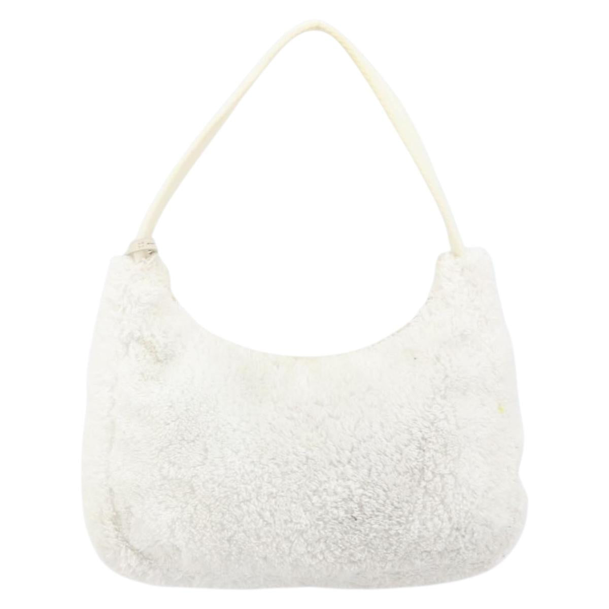 PRADA Hand Pouch Pile White Auth 171022