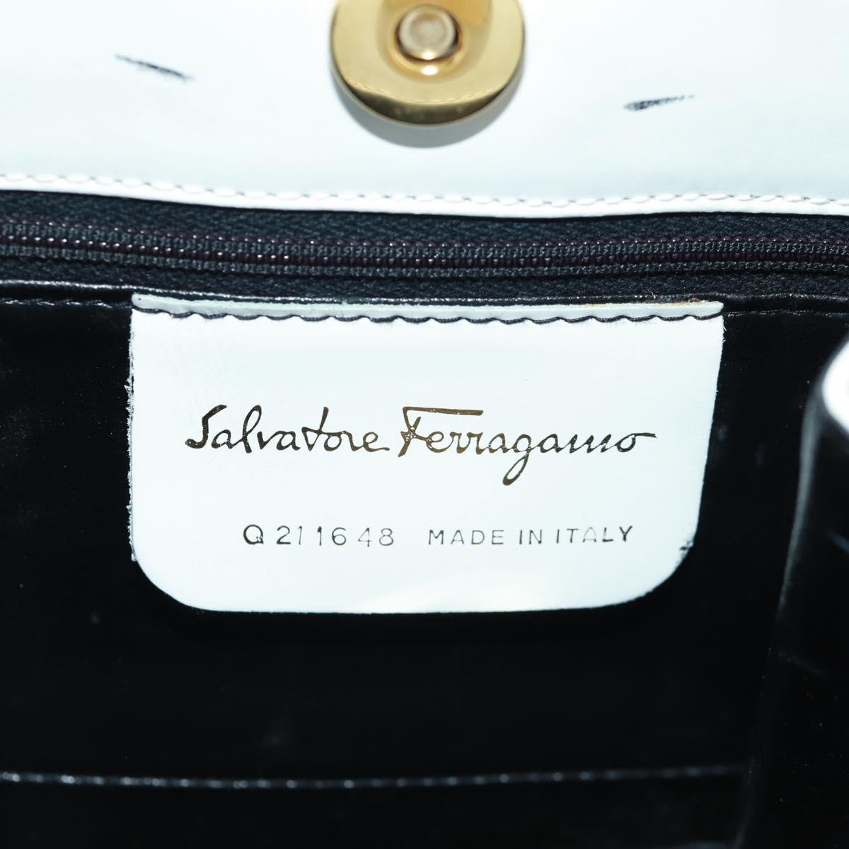 Salvatore Ferragamo Hand Bag Leather White Gold Auth 171023A