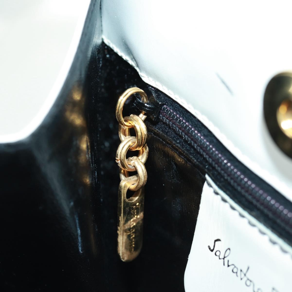 Salvatore Ferragamo Hand Bag Leather White Gold Auth 171023A
