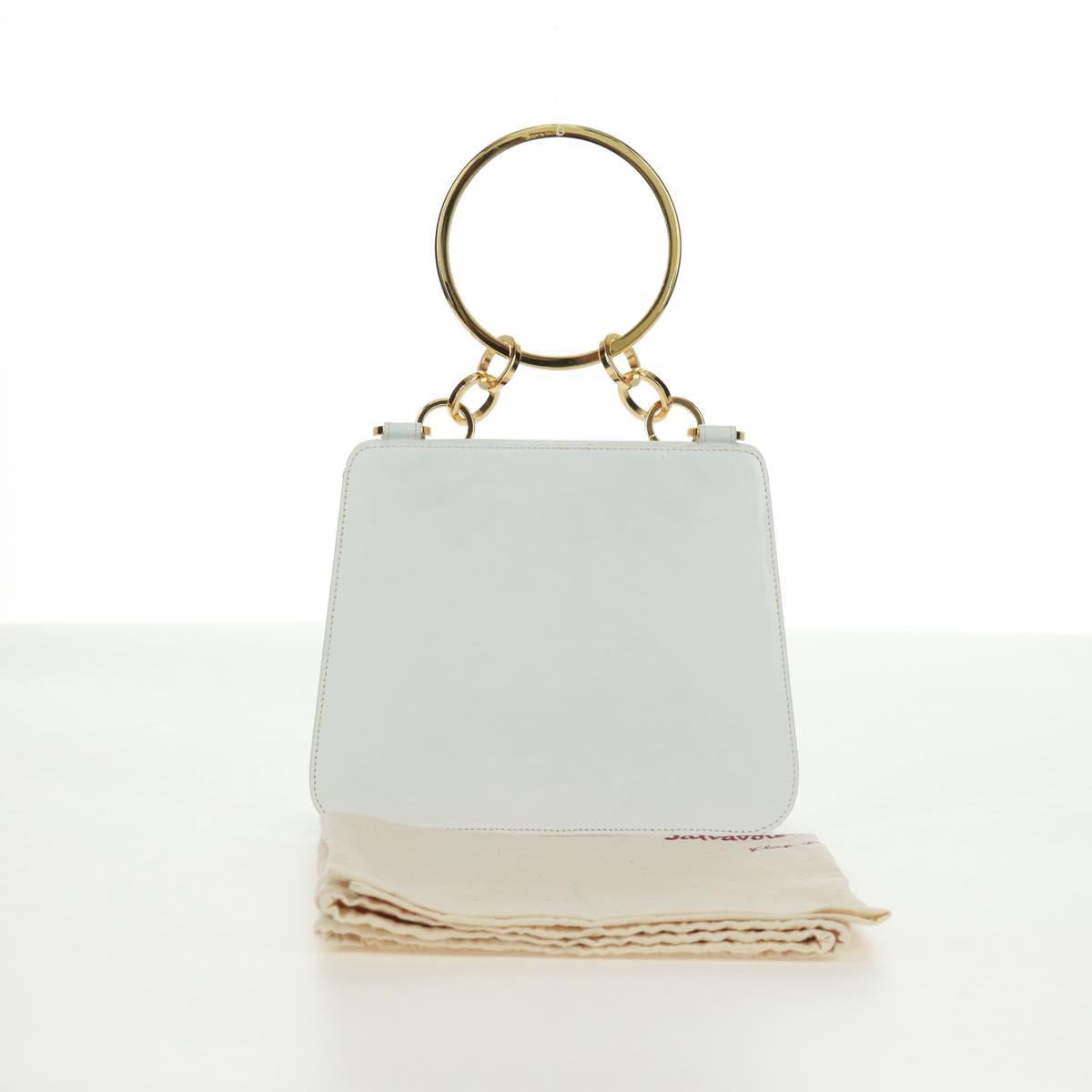 Salvatore Ferragamo Hand Bag Leather White Gold Auth 171023A