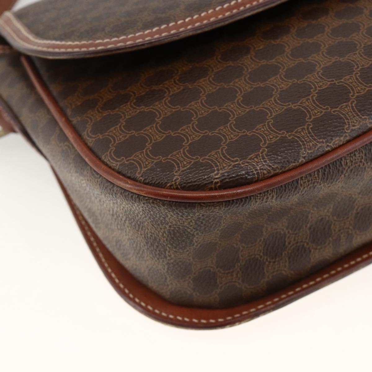 CELINE Macadam Canvas Shoulder Bag PVC Leather Brown Gold Auth 171040