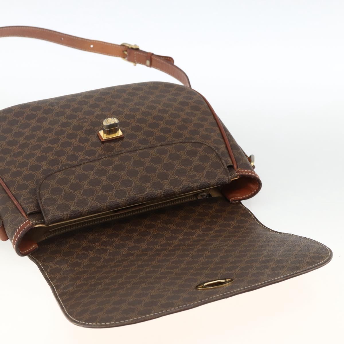 CELINE Macadam Canvas Shoulder Bag PVC Leather Brown Gold Auth 171040