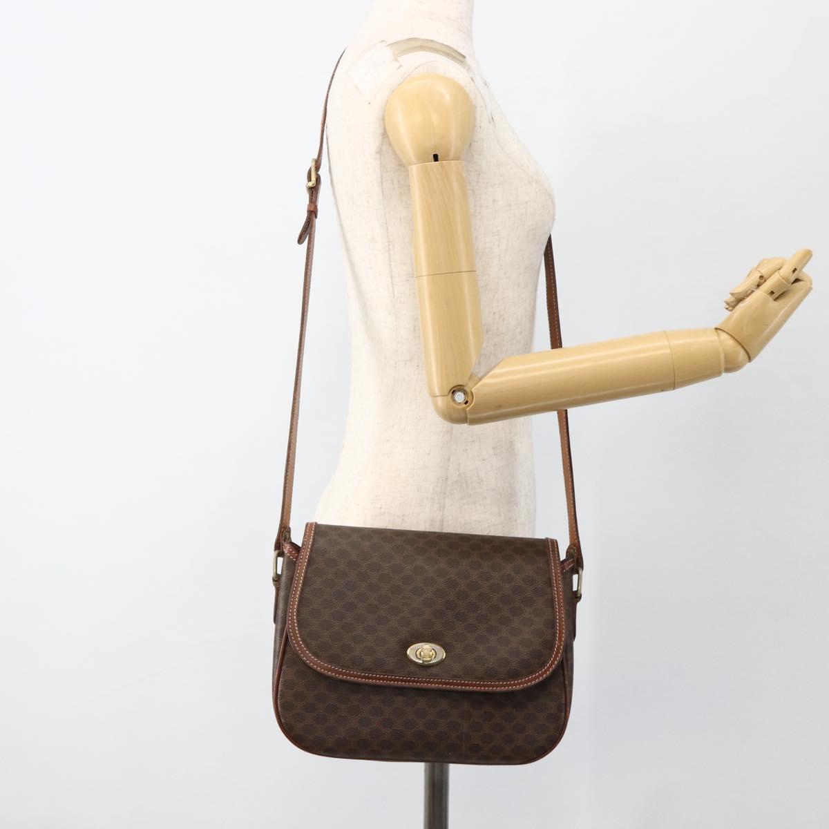 CELINE Macadam Canvas Shoulder Bag PVC Leather Brown Gold Auth 171040