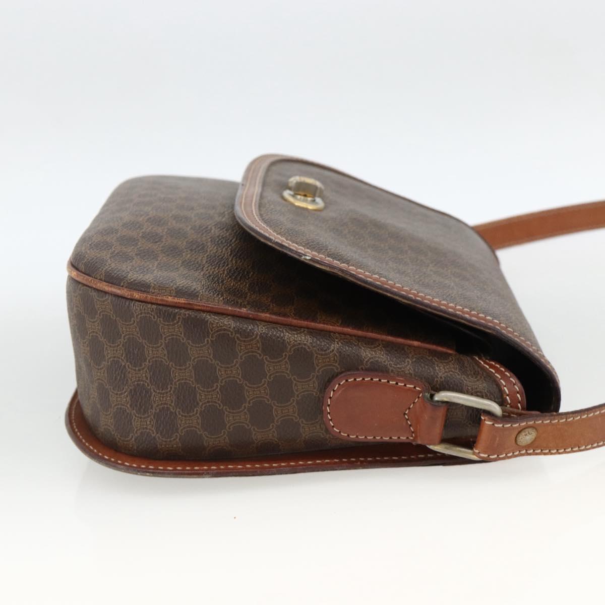CELINE Macadam Canvas Shoulder Bag PVC Leather Brown Gold Auth 171040