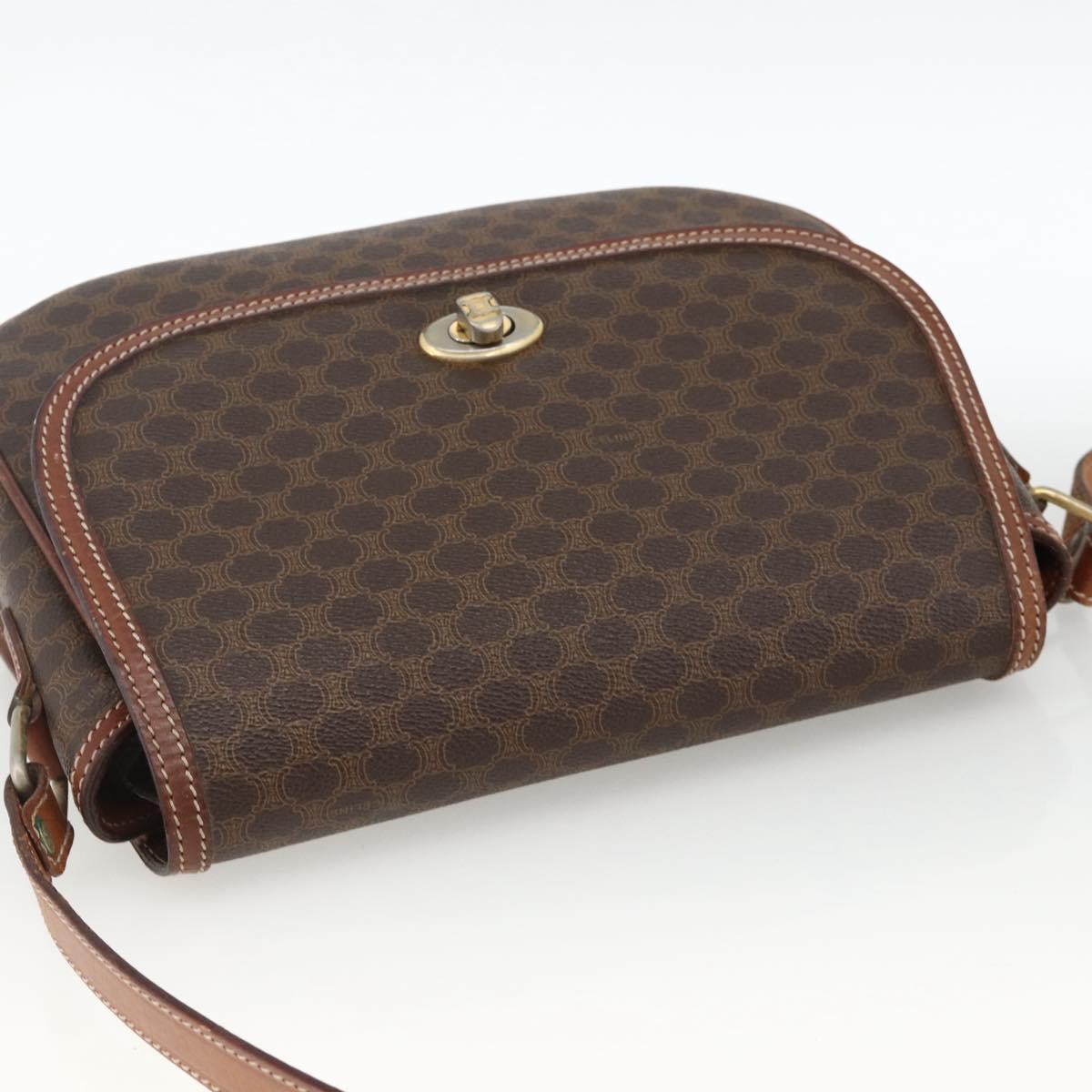 CELINE Macadam Canvas Shoulder Bag PVC Leather Brown Gold Auth 171040