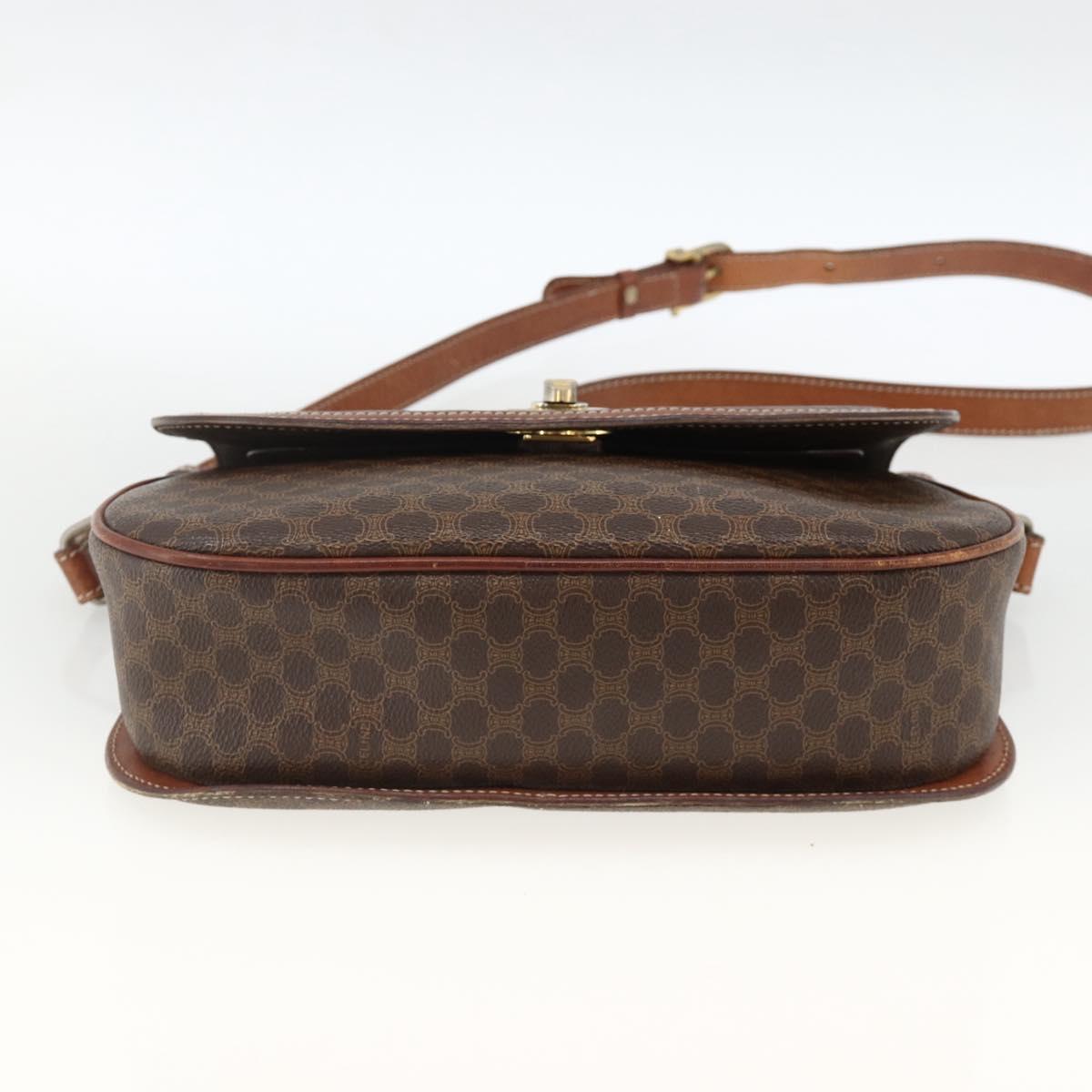 CELINE Macadam Canvas Shoulder Bag PVC Leather Brown Gold Auth 171040