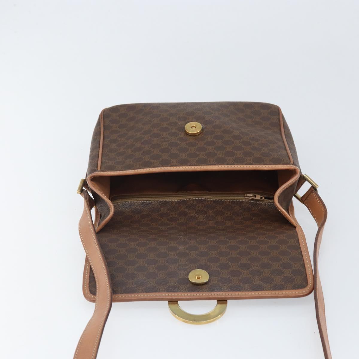 CELINE Macadam Canvas Circle Shoulder Bag PVC Leather Brown Gold Auth 171041