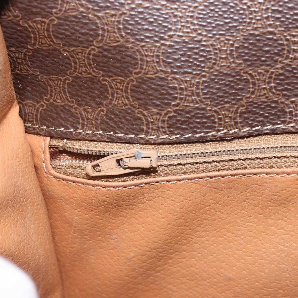 CELINE Macadam Canvas Circle Shoulder Bag PVC Leather Brown Gold Auth 171041