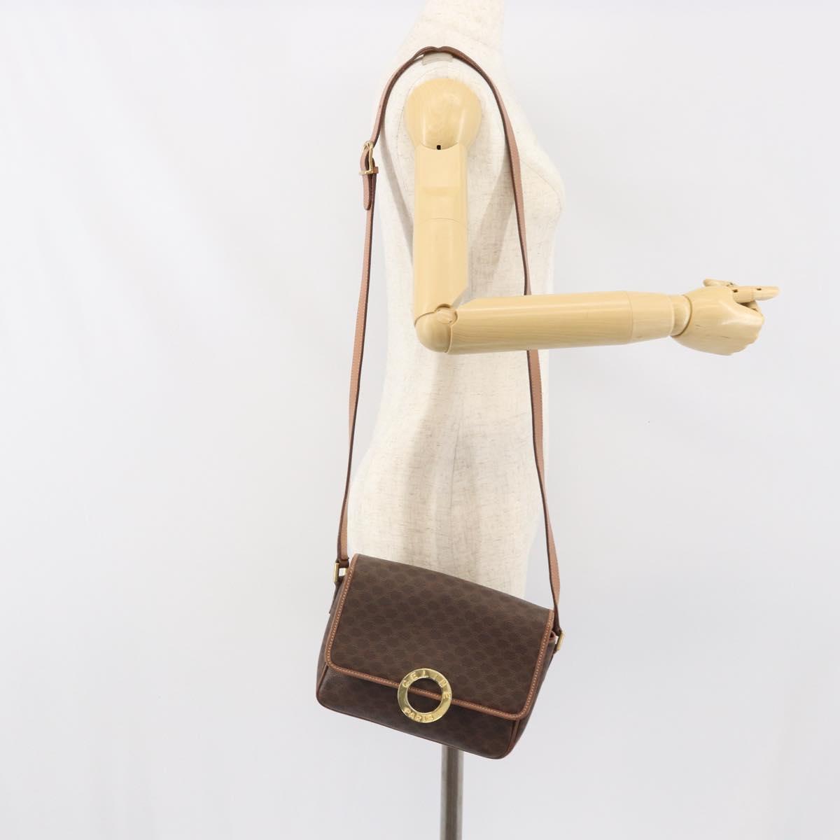 CELINE Macadam Canvas Circle Shoulder Bag PVC Leather Brown Gold Auth 171041
