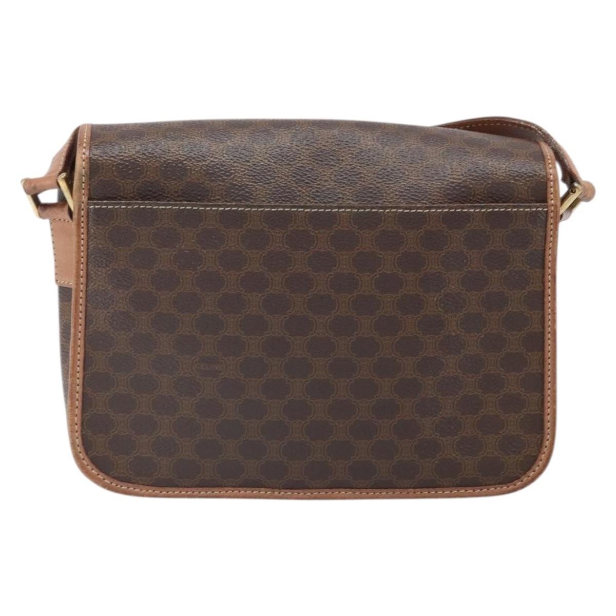 CELINE Macadam Canvas Circle Shoulder Bag PVC Leather Brown Gold Auth 171041