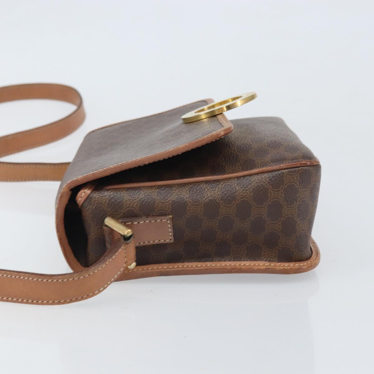 CELINE Macadam Canvas Circle Shoulder Bag PVC Leather Brown Gold Auth 171041