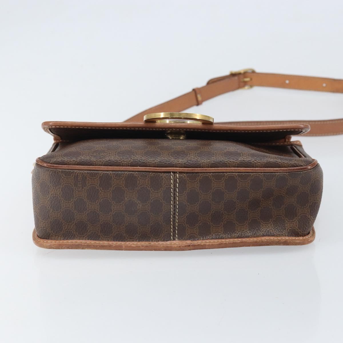 CELINE Macadam Canvas Circle Shoulder Bag PVC Leather Brown Gold Auth 171041
